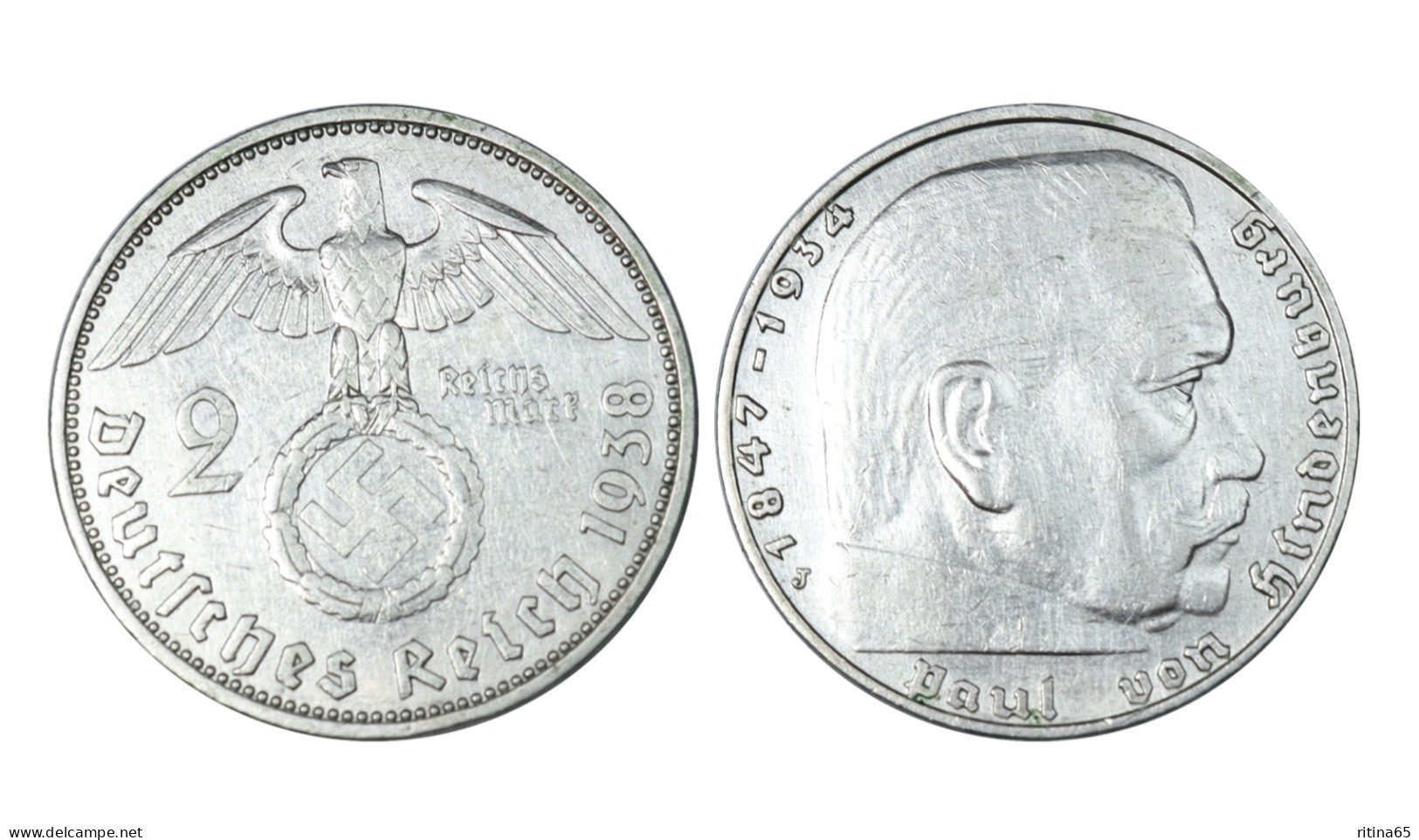 GERMANIA 2 REICHSMARK 1938 J IN ARGENTO KM# 93 - 2 Reichsmark