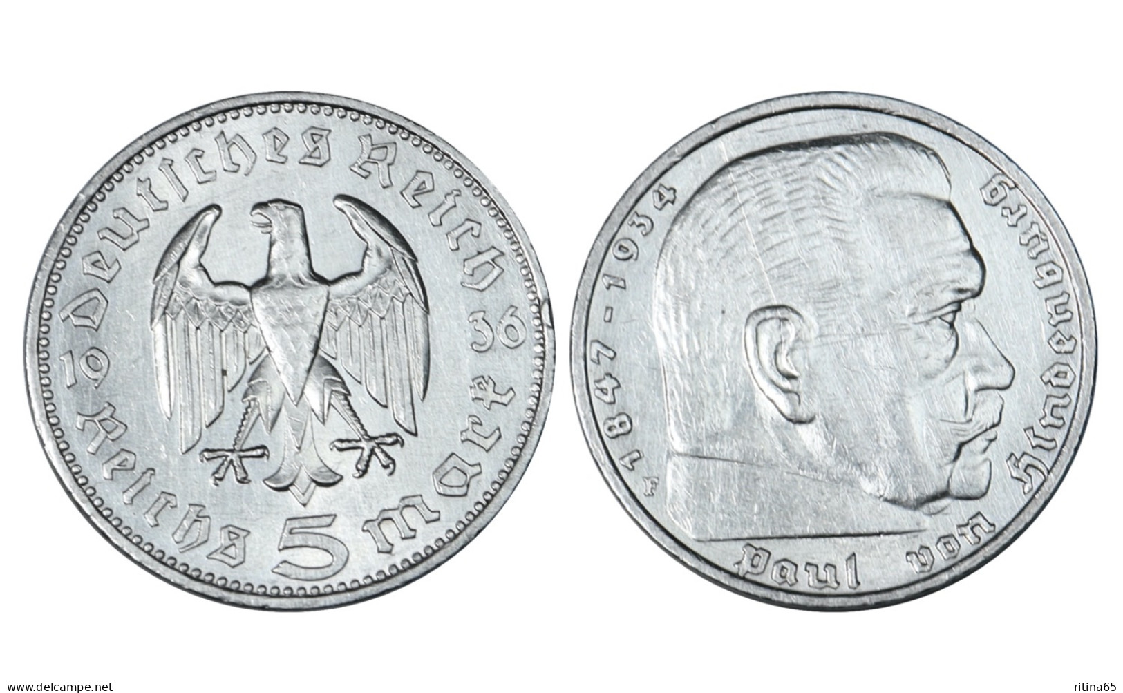 GERMANIA 5 REICHSMARK 1936 F IN ARGENTO KM# 86 - 5 Reichsmark