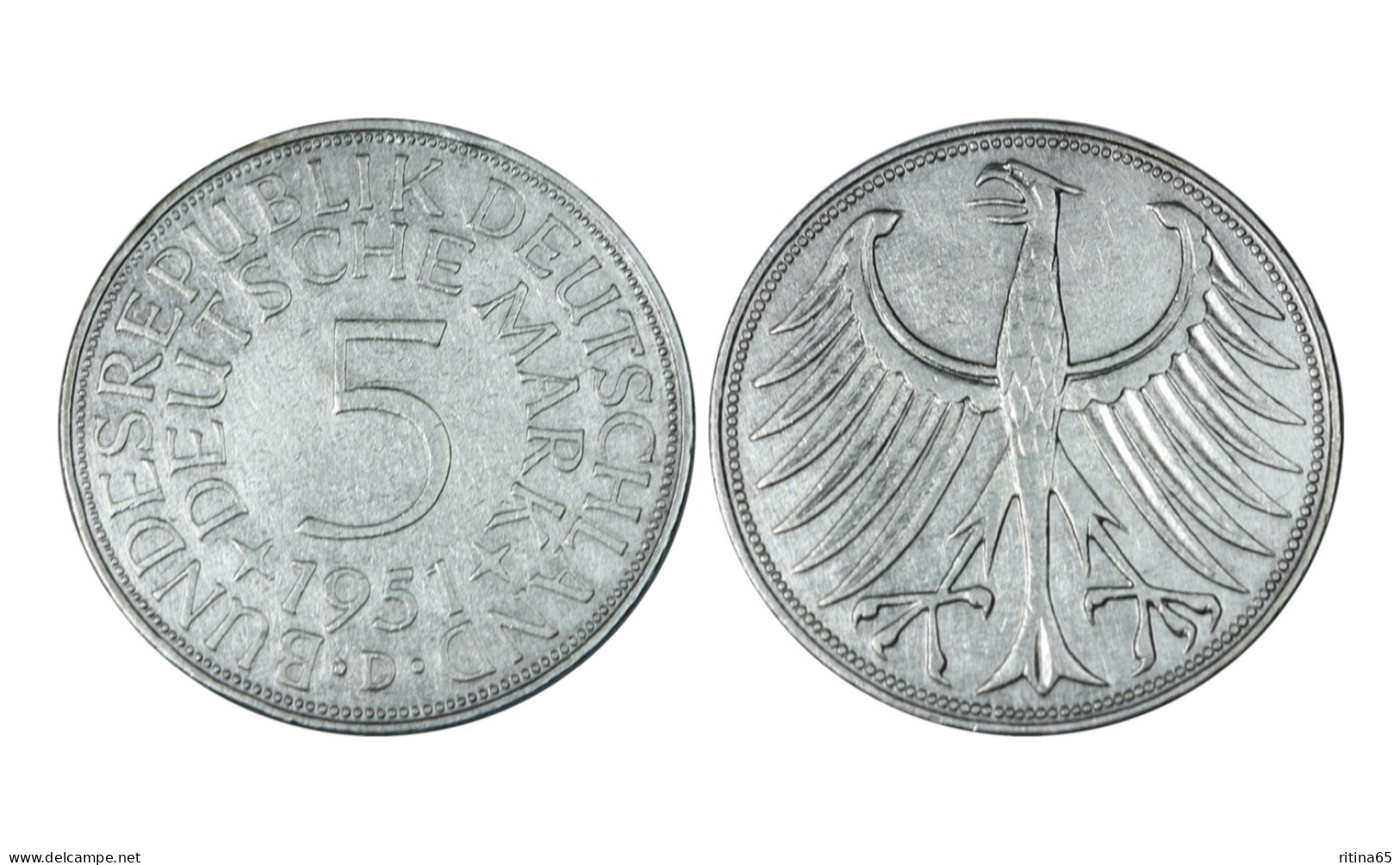 GERMANIA 5 MARK 1951 D IN ARGENTO KM# 112 - 5 Mark