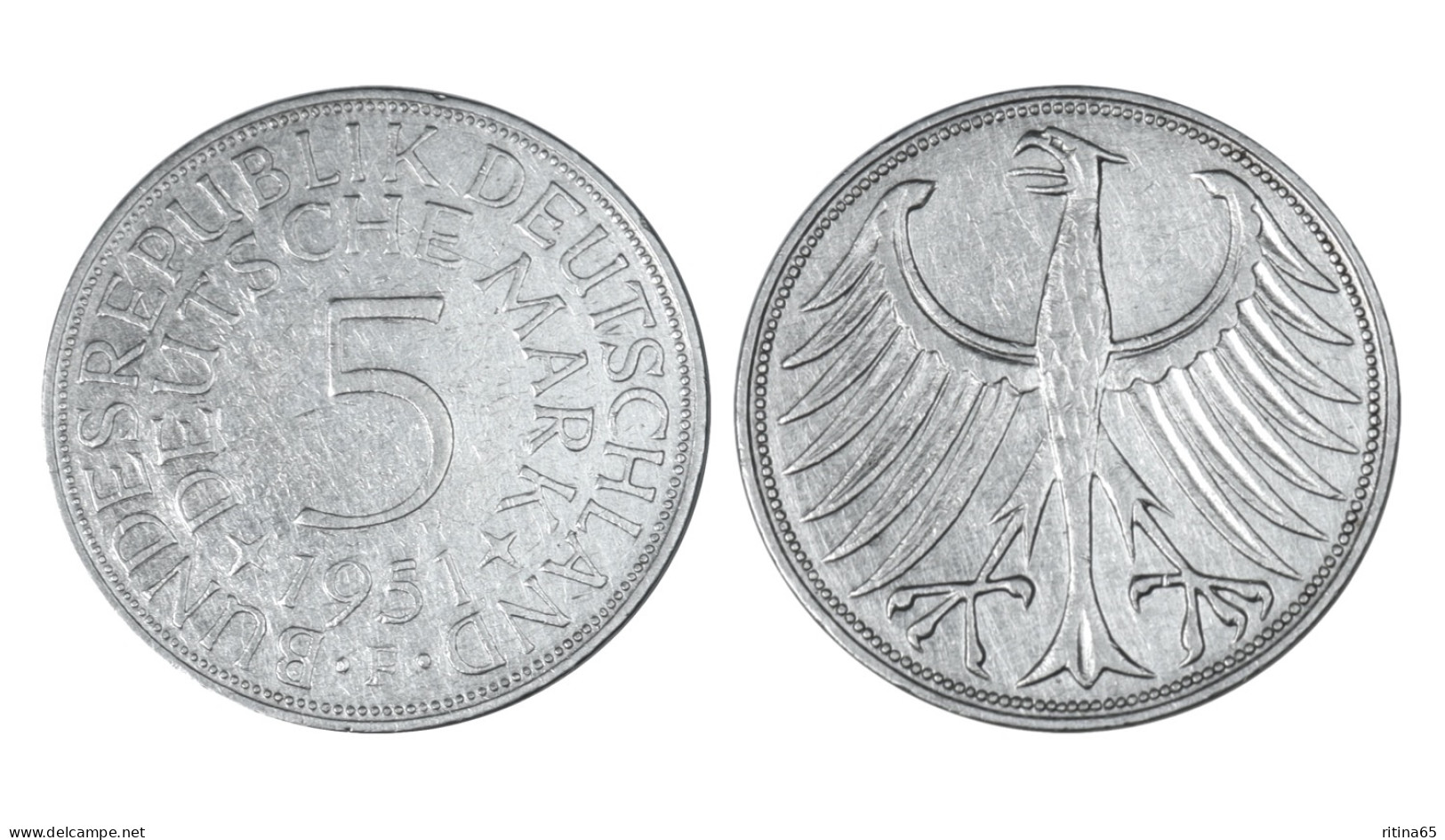 GERMANIA 5 MARK 1951 F IN ARGENTO KM# 112 - 5 Marcos