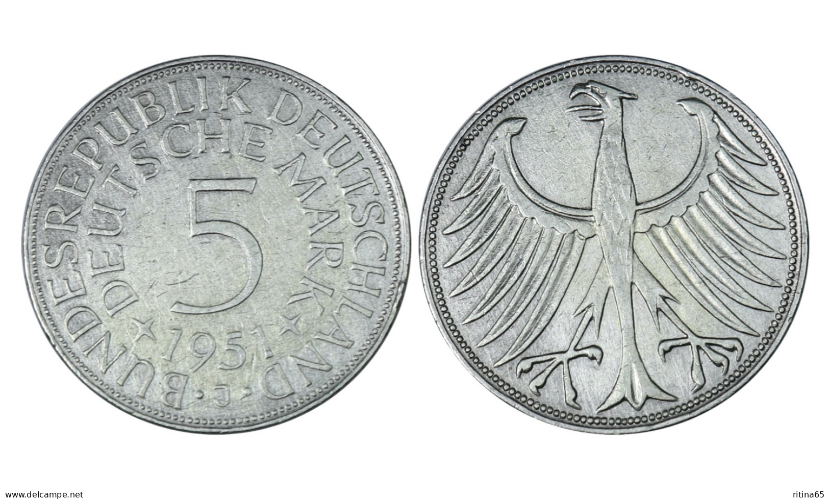 GERMANIA 5 MARK 1951 J IN ARGENTO KM# 112 - 5 Mark