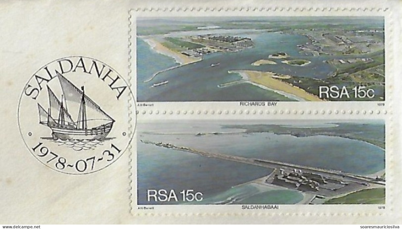 South Africa 1978 FDC First Day Cover 2 Stamp Saldanha & Richards Bay Commemorative Cancel António De Saldanha's Caravel - FDC