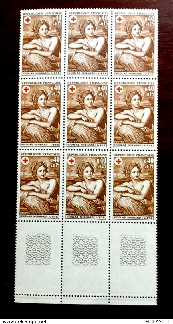 France 1969 Bloc De 9 Timbres Neuf** YV N° 1619 Croix Rouge L été De Mignard - Feuilles Complètes