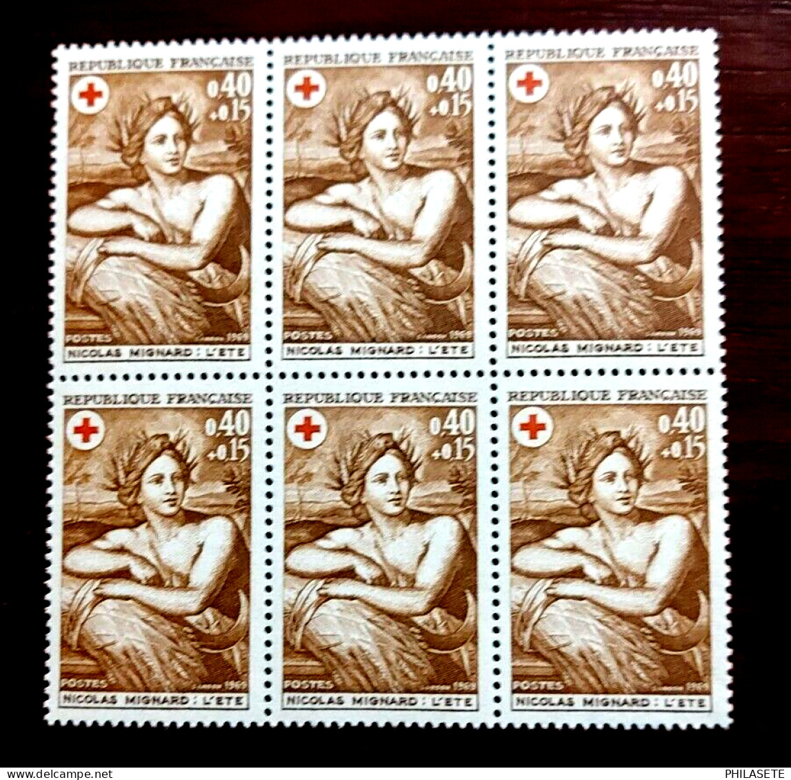 France 1969 Bloc De 6 Timbres Neuf** YV N° 1619 Croix Rouge L été De Mignard - Feuilles Complètes