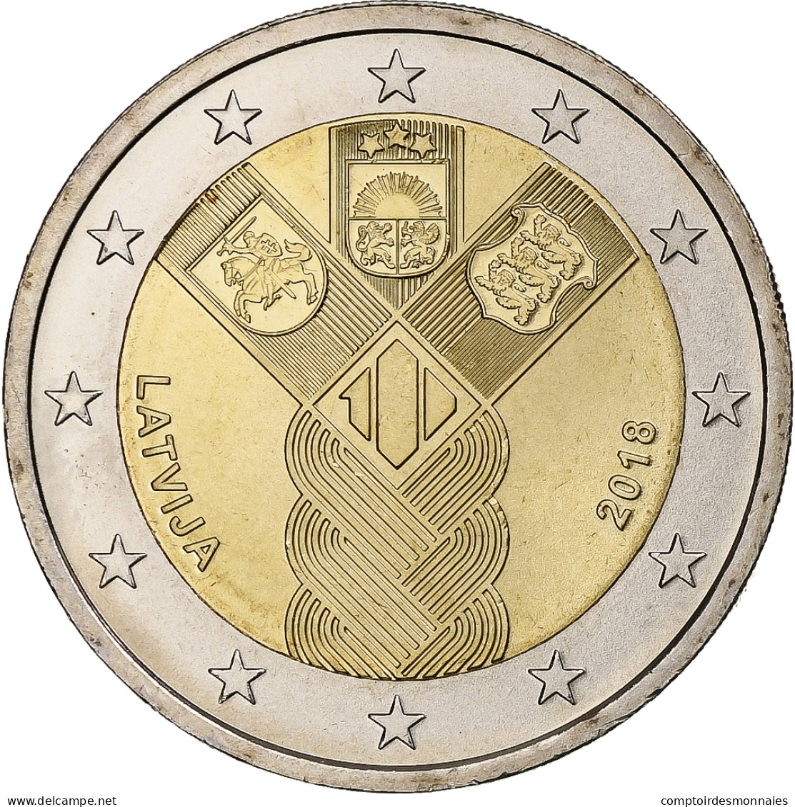 Lettonie, 2 Euro, 100 Ans Des Pays Baltes, 2018, SPL+, Bimétallique - Lettland