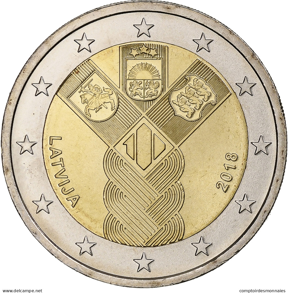 Lettonie, 2 Euro, 100 Ans Des Pays Baltes, 2018, SPL+, Bimétallique - Lettonie