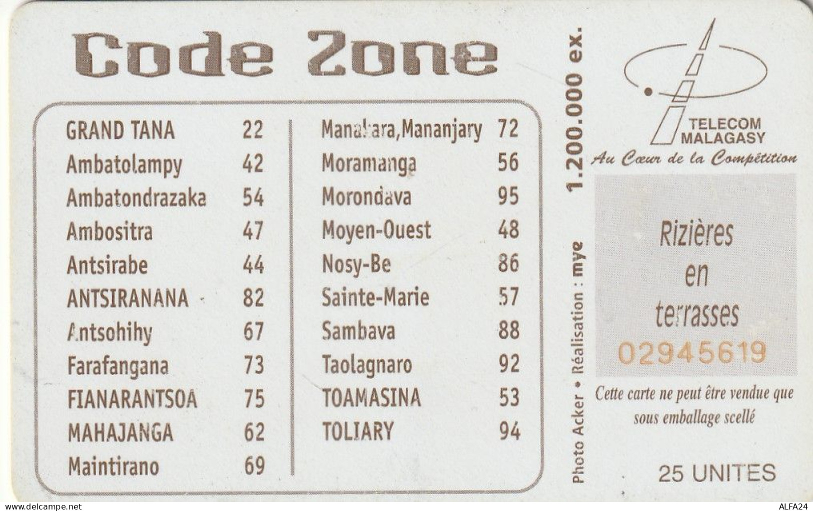 PHONE CARD MADAGASCAR (E83.6.7 - Madagaskar