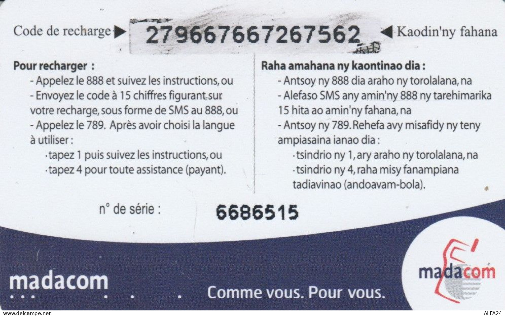 PREPAID PHONE CARD MADAGASCAR (E83.11.2 - Madagaskar