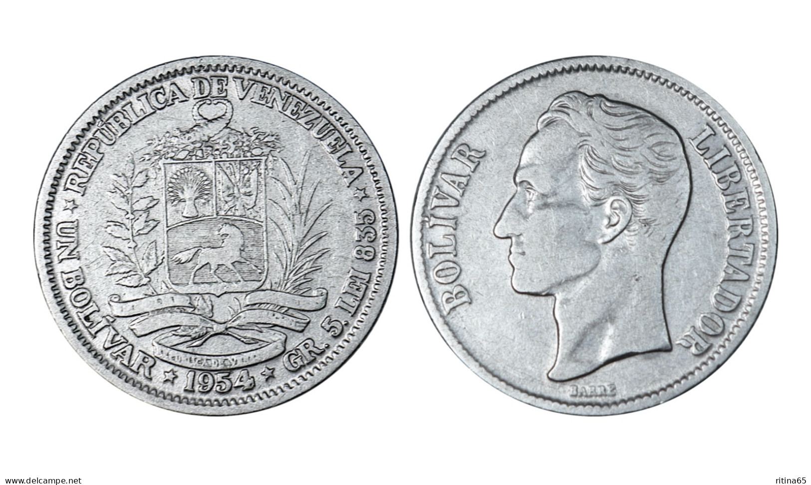 VENEZUELA 1 BOLIVAR 1954 IN ARGENTO Y# 37 - Venezuela