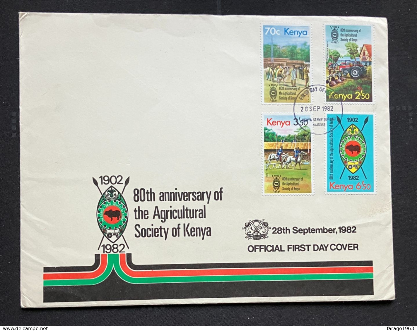 1982 Kenya Agricultural Society Horses Tractors Cattle First Day Cover With New Issue Brochure - Kenia (1963-...)