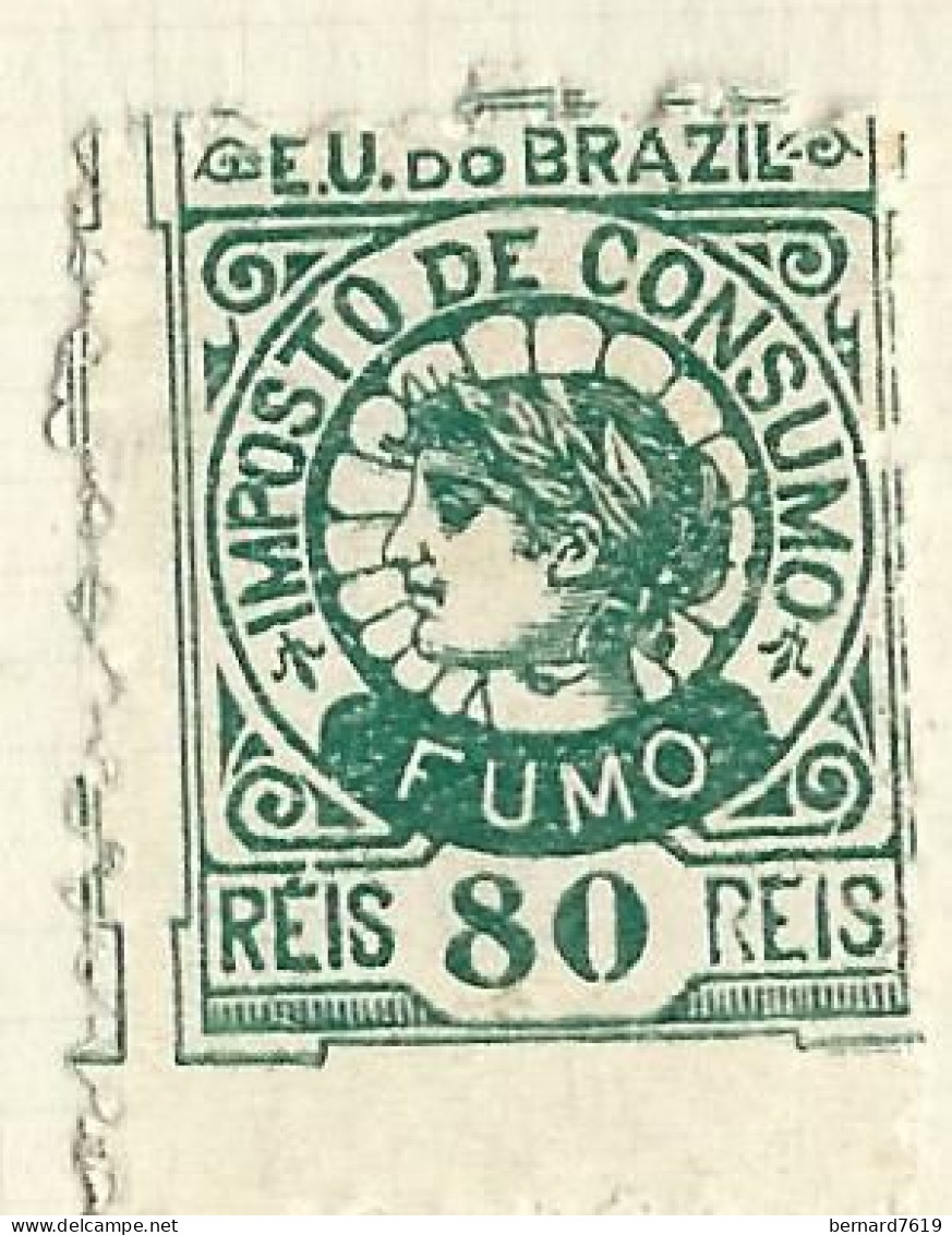 Timbres Taxe   Bresil  -  Brazil  -   Cigarettes   -imposto De Consumo   - Fumo  - 80 Reis - Strafport