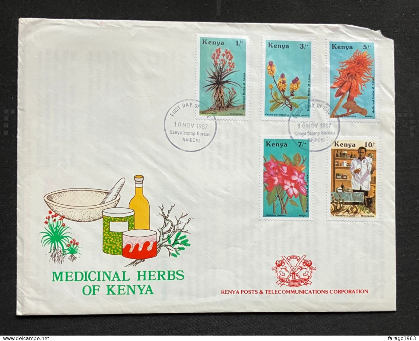 1987 Kenya Medicinal Herbs Plants Health Pharmacy First Day Cover With New Issue Brochure - Kenia (1963-...)