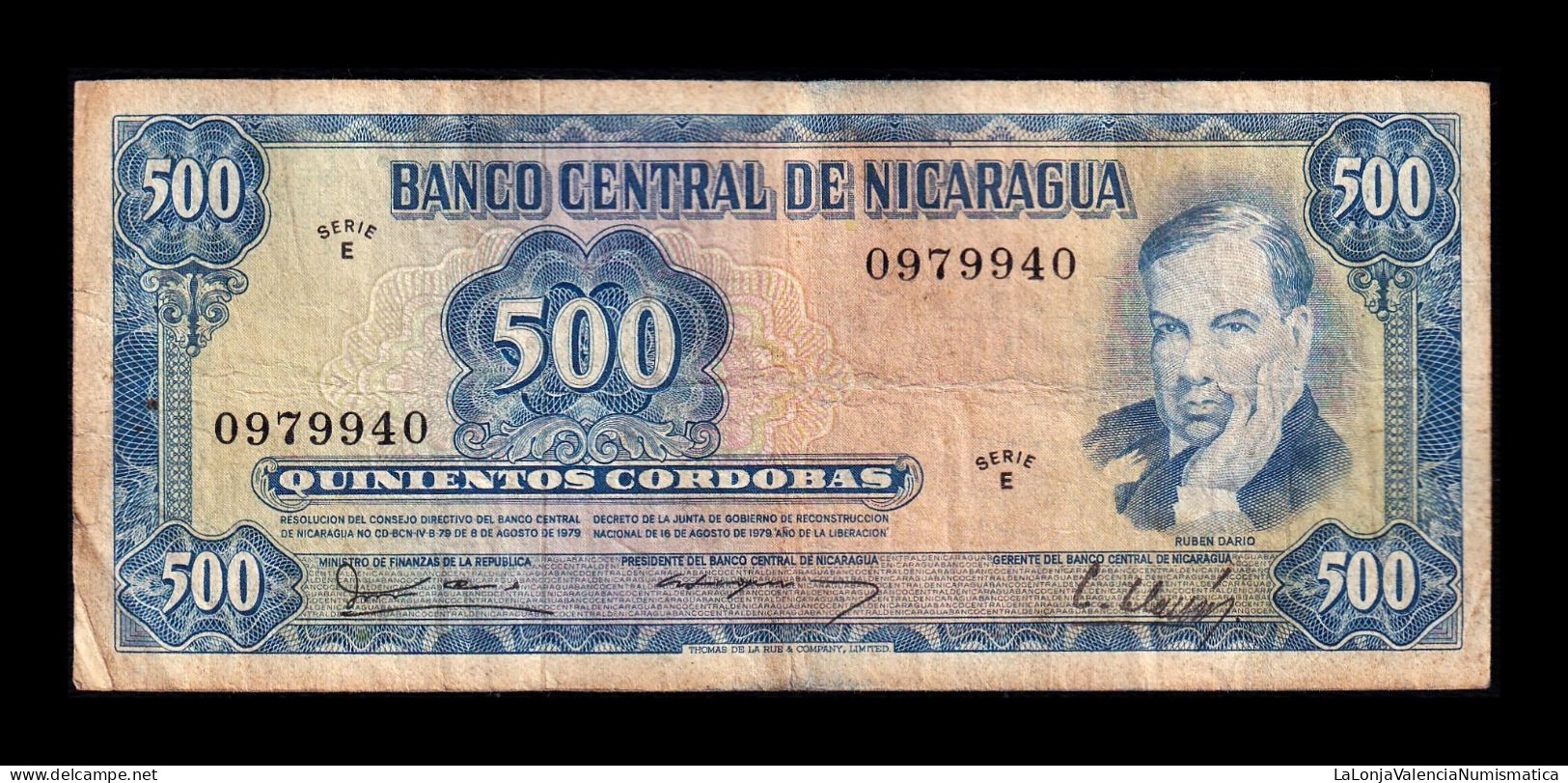 Nicaragua 500 Córdobas 1979 Pick 133 Serie E Bc/Mbc F/Vf - Nicaragua