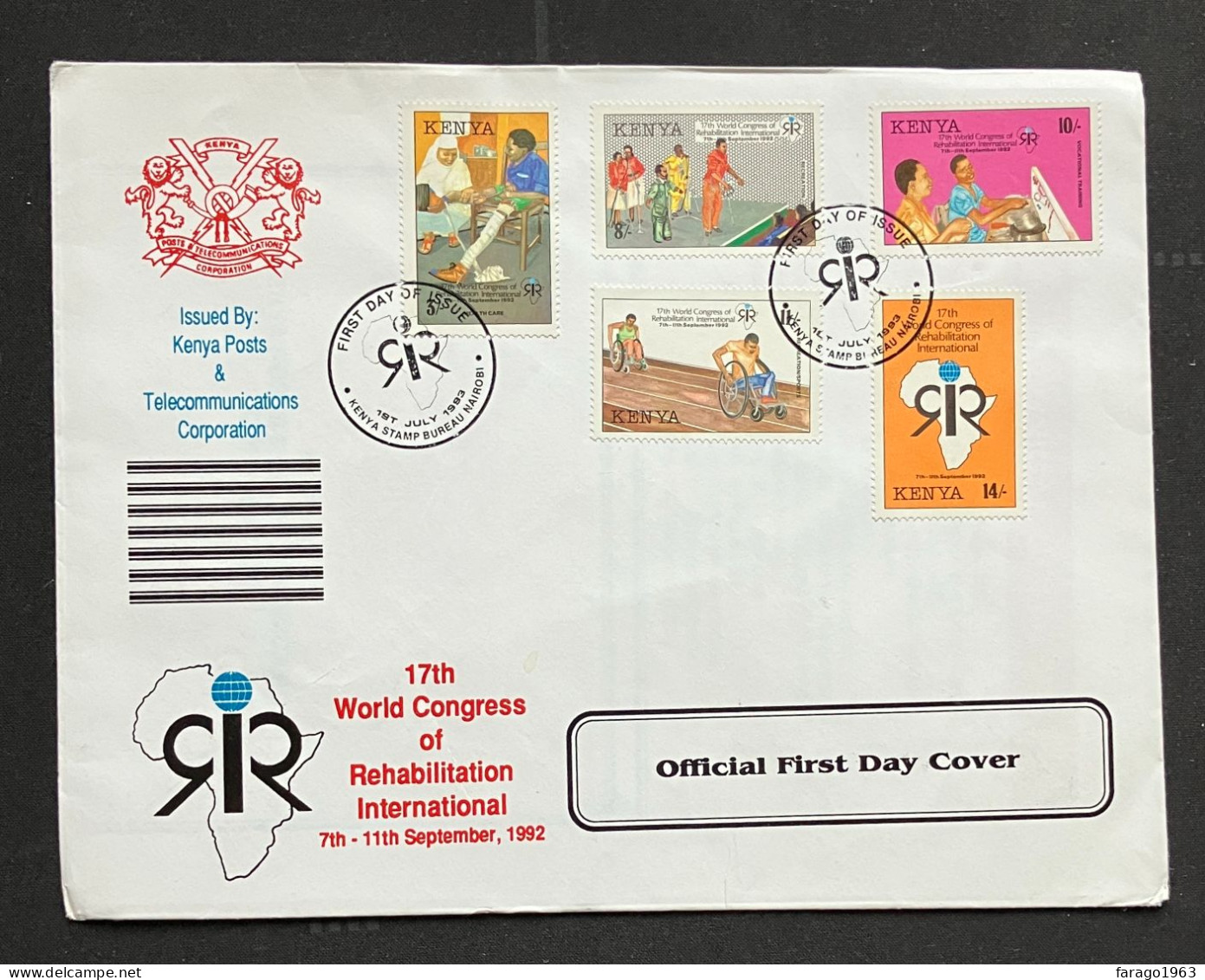 1993 Kenya World Congress Rehabilitation Wheelchair Health First Day Cover  With New Issue Brochure - Kenia (1963-...)