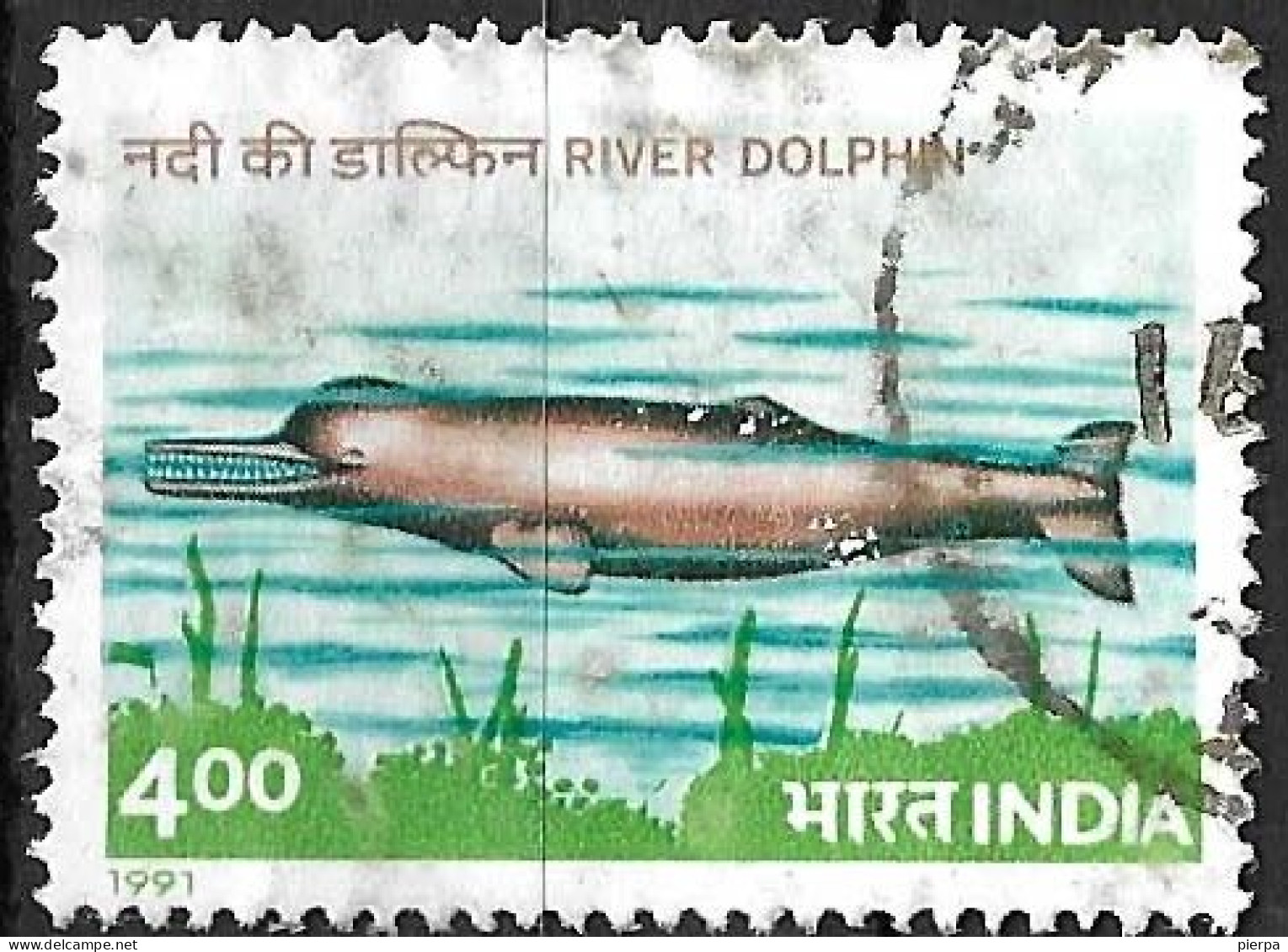 INDIA - 1991 - MAMMIFERI ACQUATICI - DELFINO DI FIUME - USATO (YVERT 1089- MICHEL 1291) - Usati