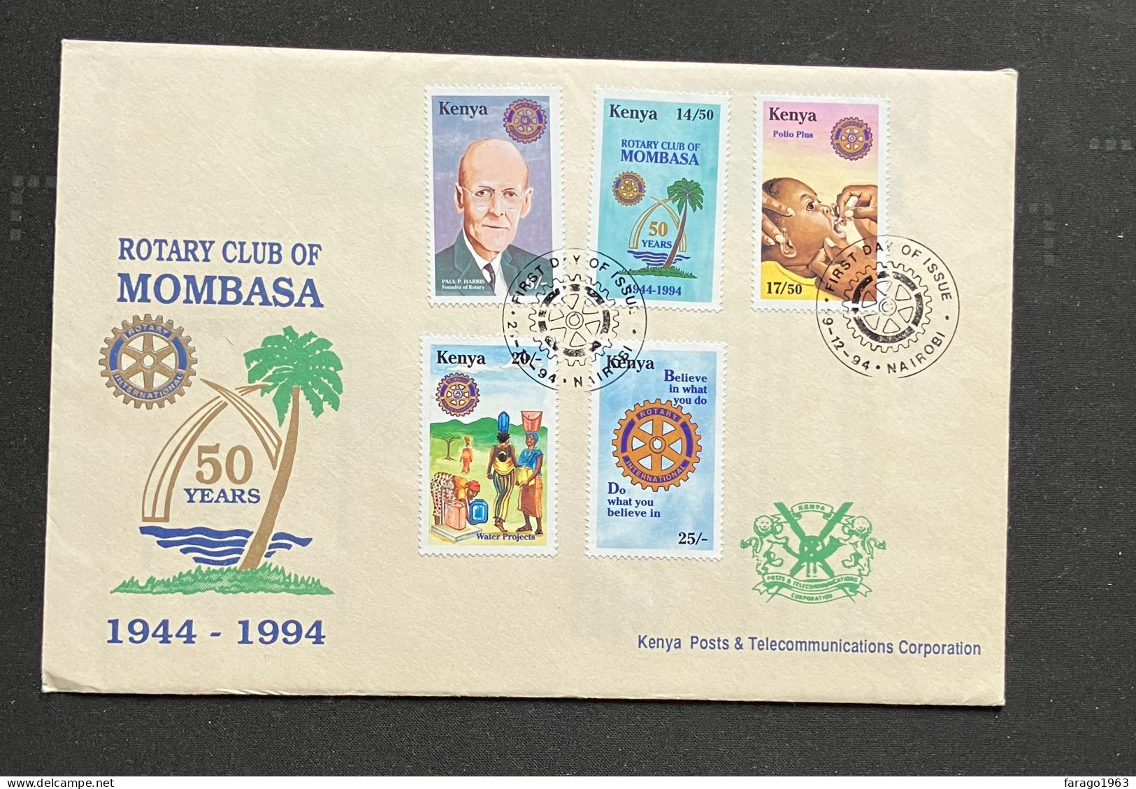 1994 Kenya Rotary International Health Polio Water First Day Cover  With New Issue Brochure - Kenia (1963-...)