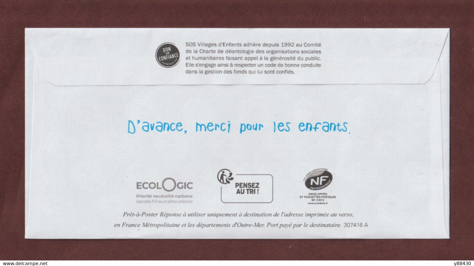 PAP - Neuf **  N° Au Dos 307416 A - SOS. VILLAGES D' ENFANTS PARIS CEDEX 18 - Repiquage Marianne L' Engagée - 2 Scannes - Listos Para Enviar: Respuesta/Marianne L'Engagée