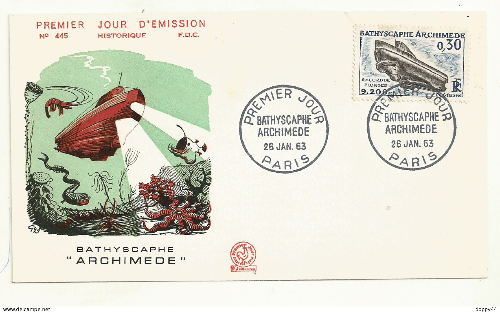 FDC BATHYSCAPHE ARCHIMEDE 26/01/1963 - Sous-marins