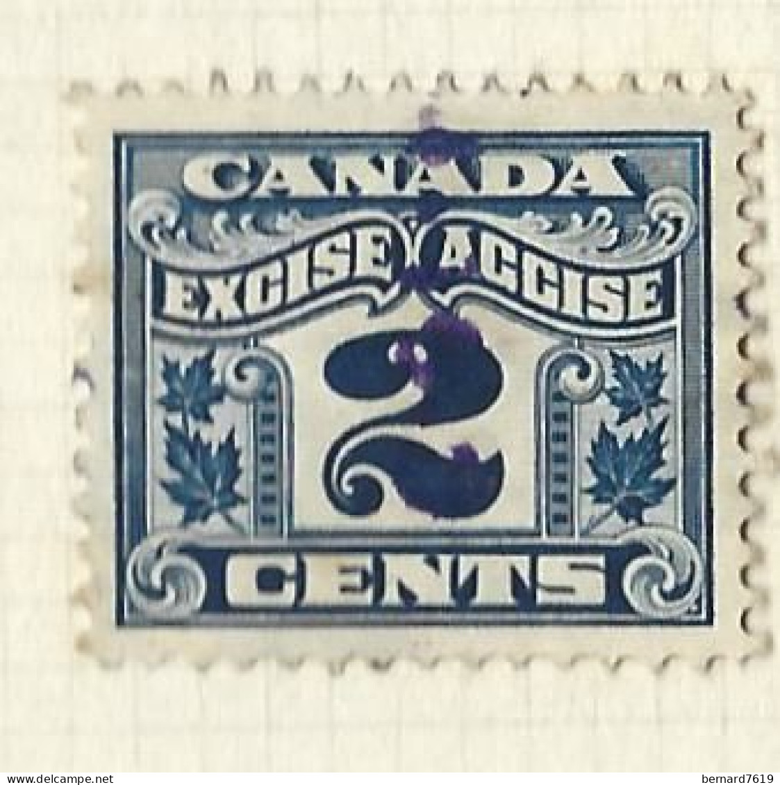 Timbres Taxe  -  Canada - Cigarette - Excise Accise  -2 Cents - Fiscali