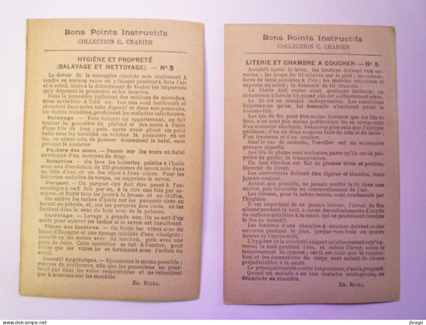 2023 - 4442  DEUX BONS-POINTS  INSTRUCTIFS  (Literie Et Chambre à Coucher  /  Balayage Et Nettoyage)     XXX - Non Classificati