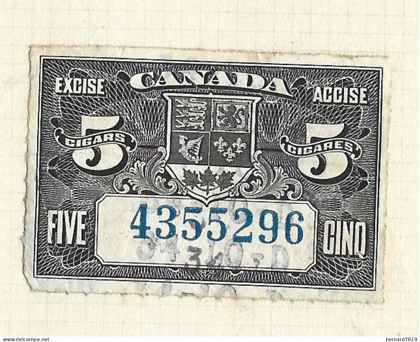 Timbres Taxe  -  Canada - Cigarette - Excise   Accise - 5  Cigarettes -4355296 - Fiscale Zegels