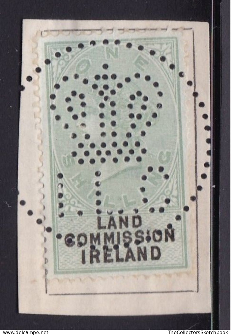 Ireland Fiscal / Revenue Land Comission 1/- Green And Black Barefoot 10 Good Used. On A Piece - Usati