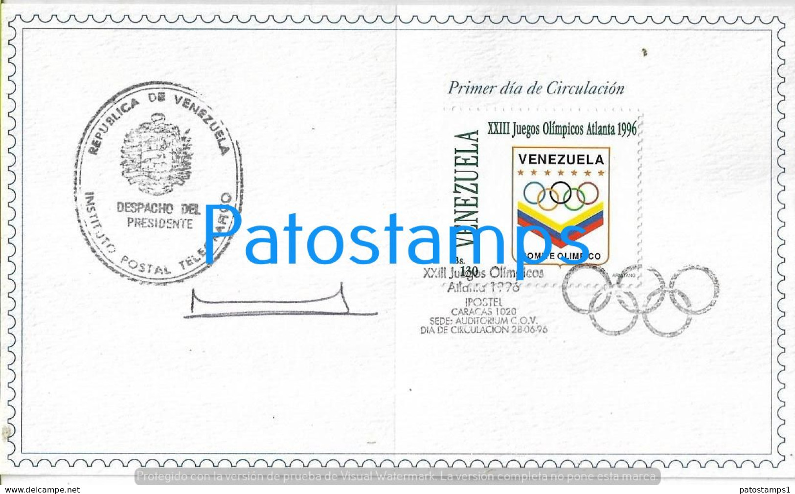 221047 VENEZUELA XXIII JUEGOS OLIMPICOS OLYMPIC GAMES YEAR 1996 STAMPS NO POSTAL POSTCARD - Venezuela