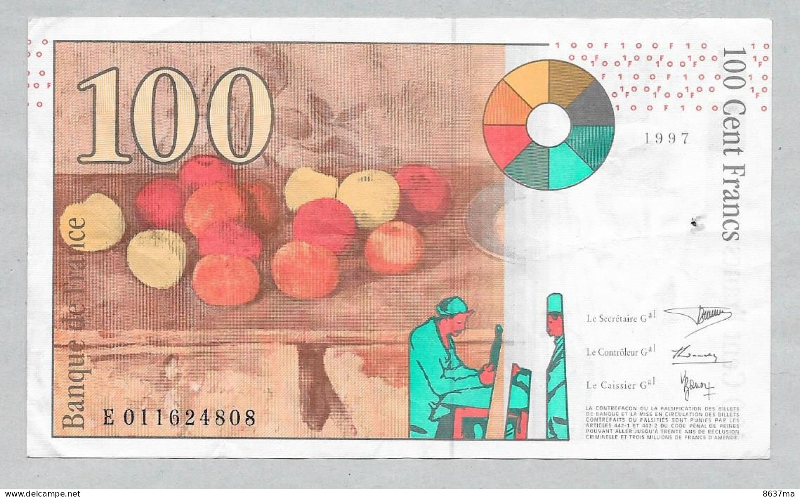 Billet 100 Fr - CEZANNE - - 1997 - Série E - 100 F 1997-1998 ''Cézanne''