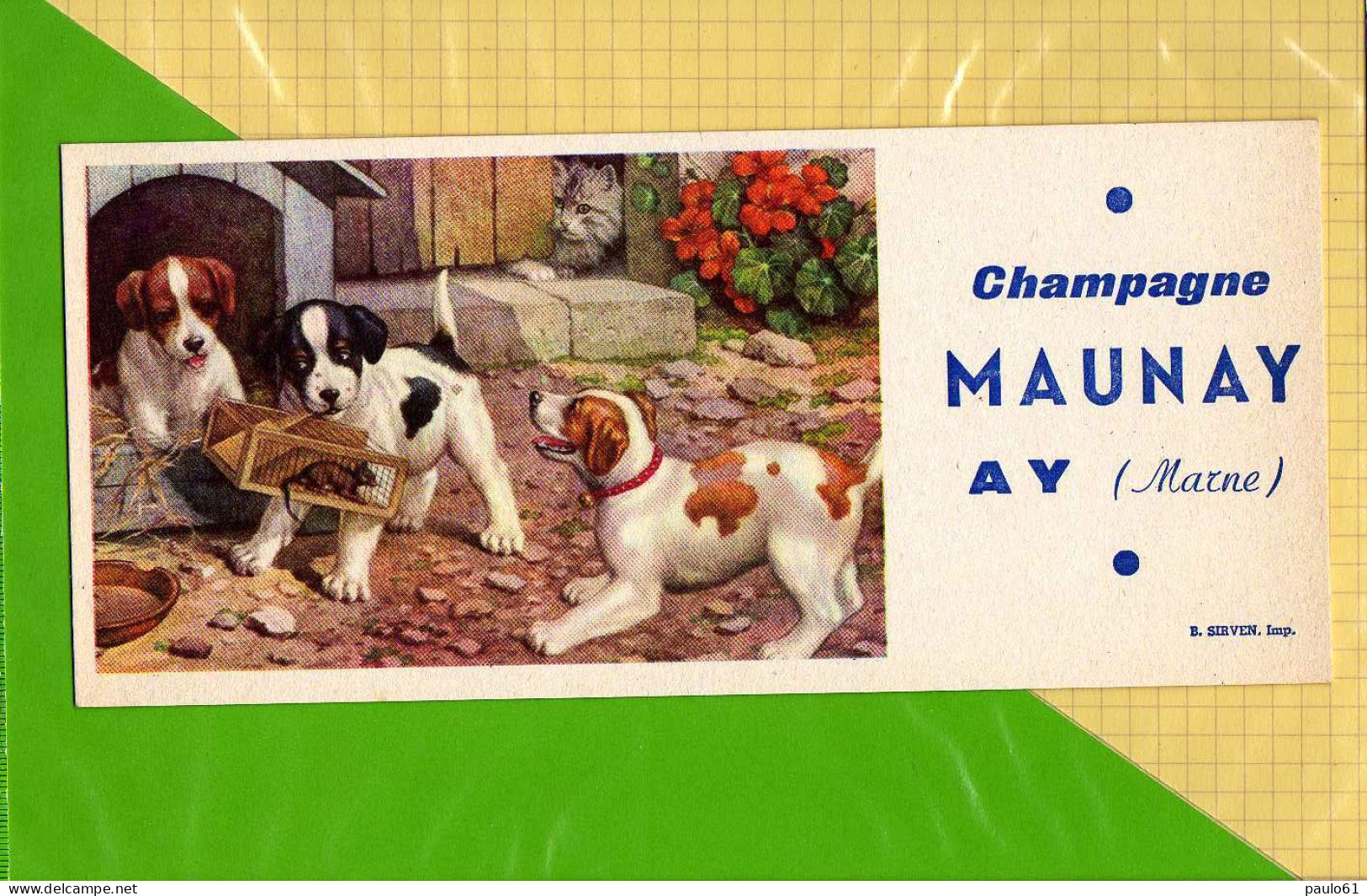 BUVARD & Blotting Paper  : Champagne MAUNAY AY  : Chien Chat Souris - Liqueur & Bière