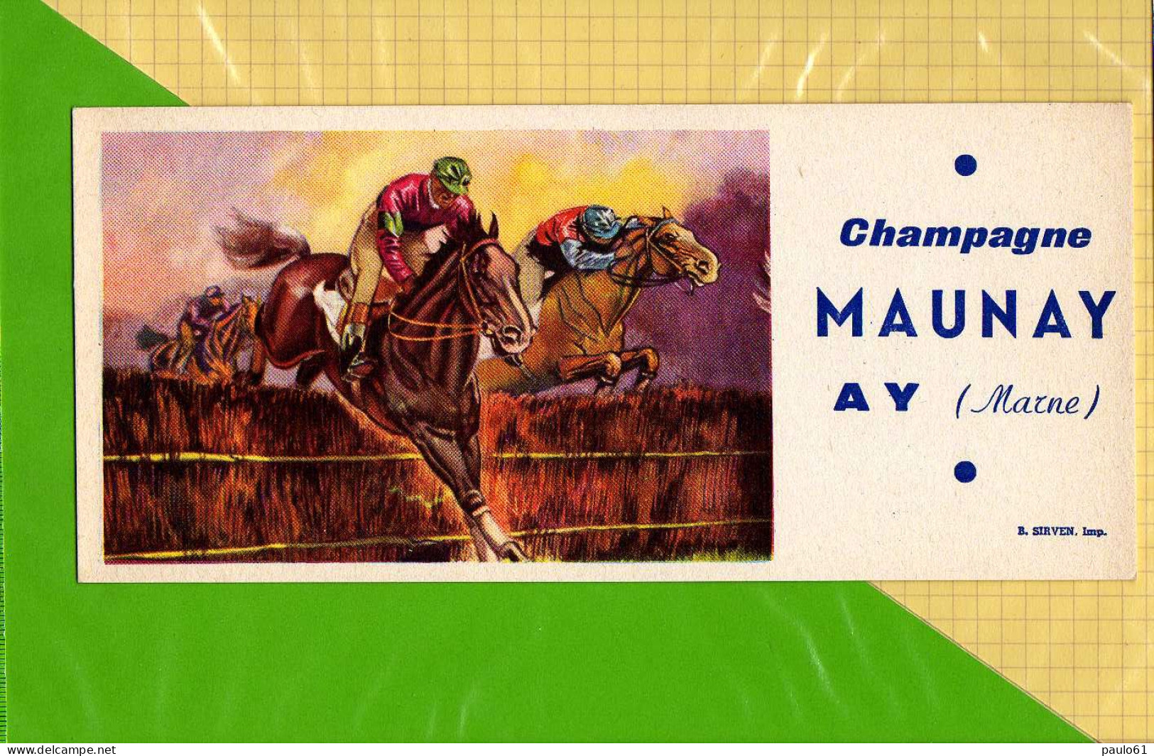 BUVARD & Blotting Paper  : Champagne MAUNAY AY  : Hippisme  Saut De Haie Cheval Jockey - Sports