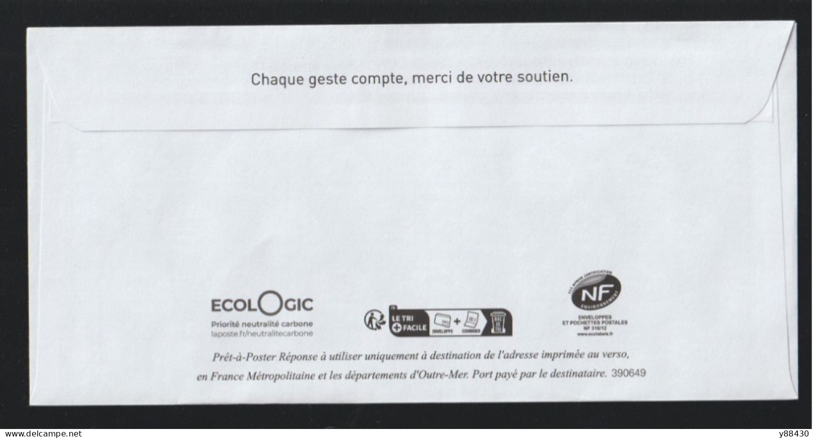 PAP- N° Au Dos: 390649 - INSTITUT CURIE . LILLE CEDEX - Repiquage L'Éngagée ECO - Neuf ** - Face & Dos - PAP: Antwort/Marianne L'Engagée