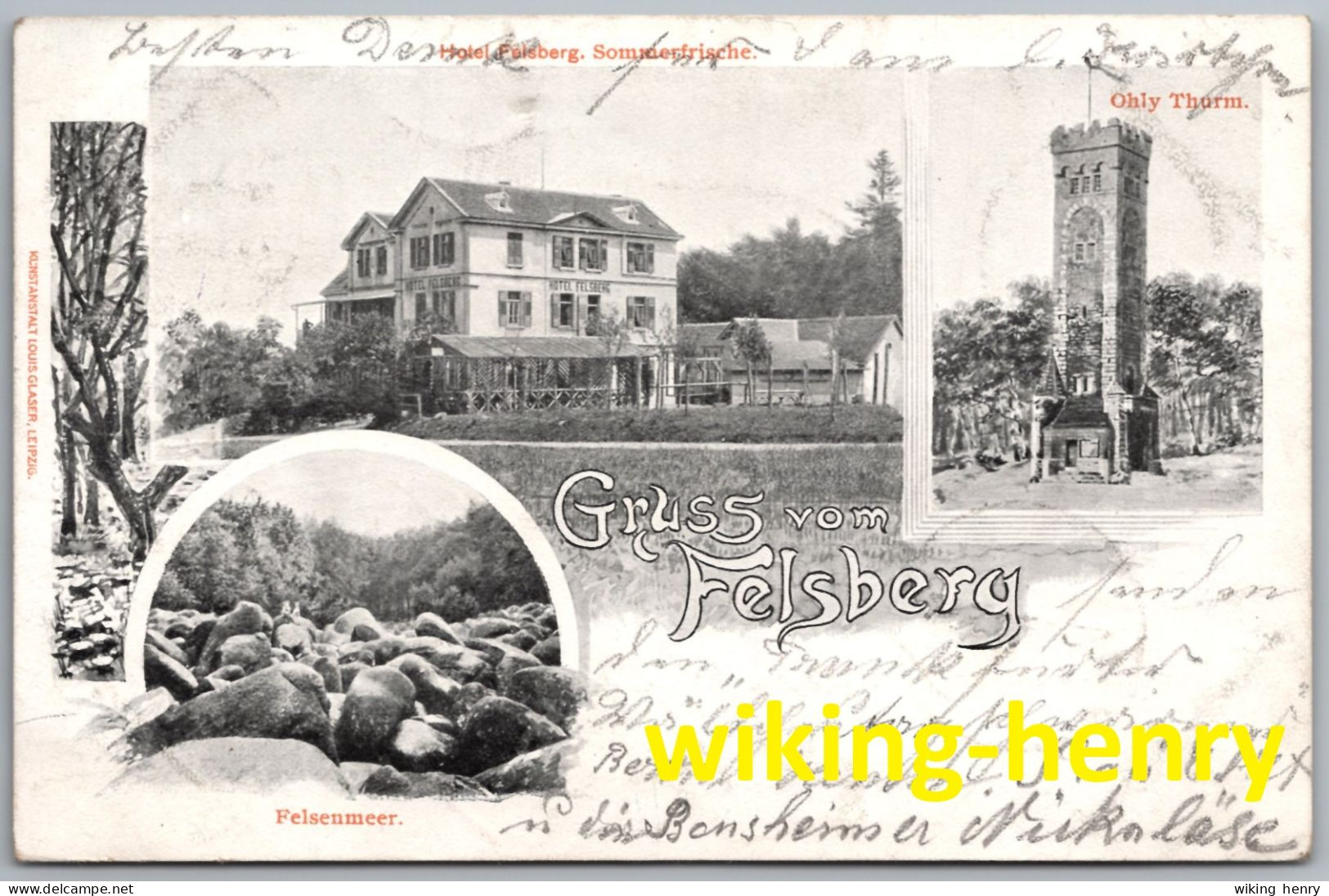 Felsberg Im Odenwald - S/w Litho Gruss Vom Felsberg Mit Hotel Sommerfrische Felsberg Ohly Turm & Felsenmeer Reichenbach - Odenwald