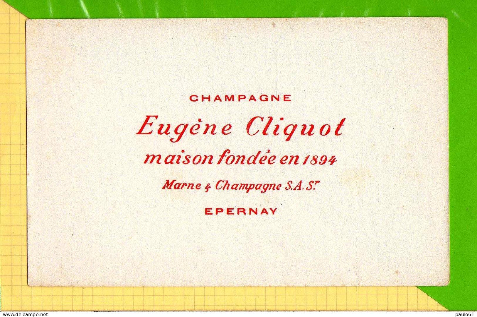 BUVARD &amp; Blotting Paper :Champagne Eugene CLIQUOT  Marne - Liquore & Birra