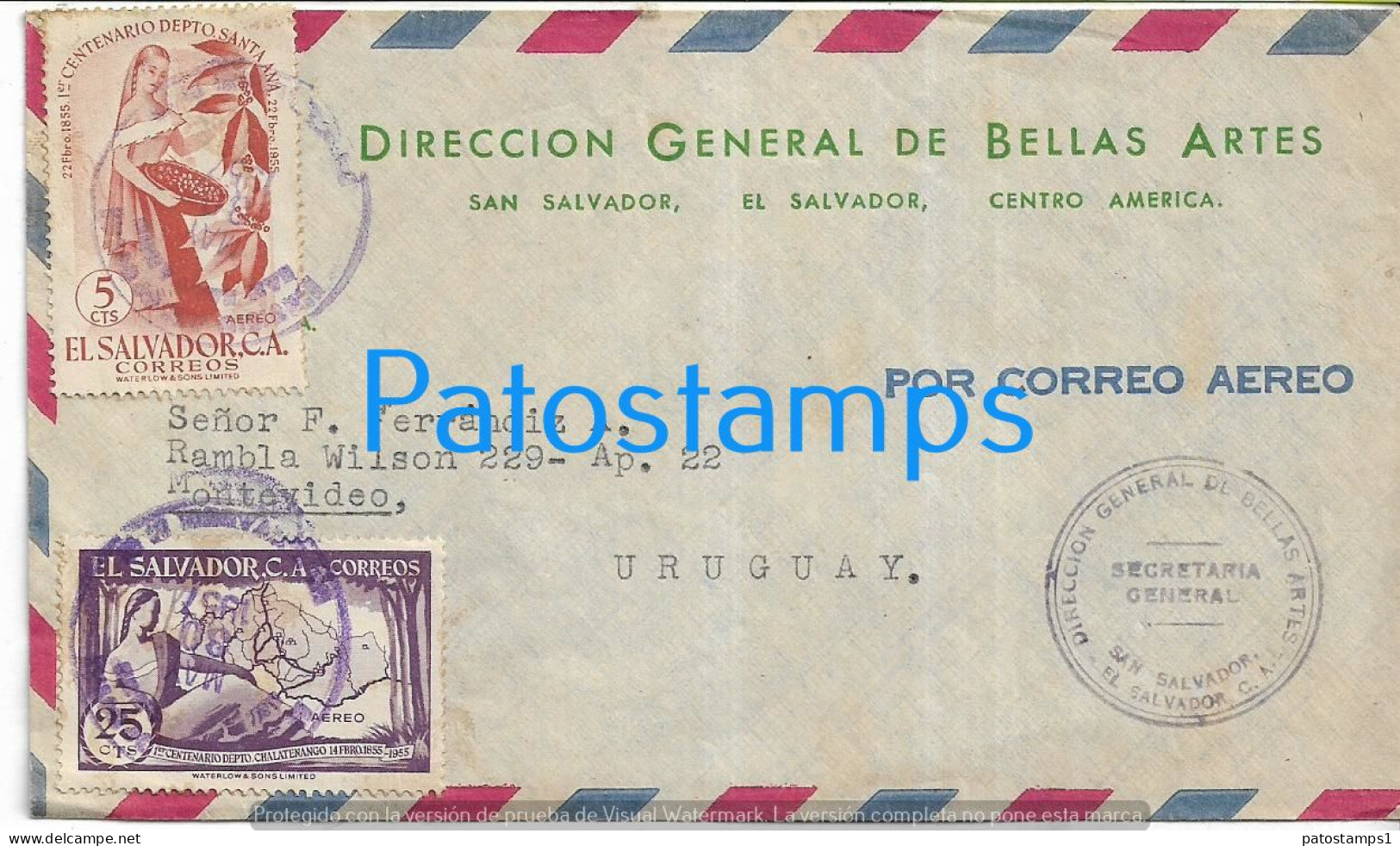 221068 SAN SALVADOR COVER CANCEL YEAR 1957 CIRCULATED TO URUGUAY NO POSTAL POSTCARD - El Salvador