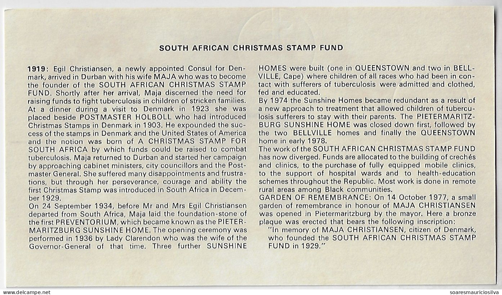South Africa 1979 FDC First Day Cover Stamp Commemorative Cancel Sout African Christmas Stamp Fund - FDC