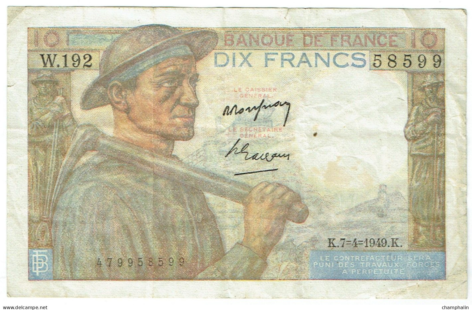 France - Billet De 10 Francs Type Mineur - 7 Avril 1949 - 10 F 1941-1949 ''Mineur''