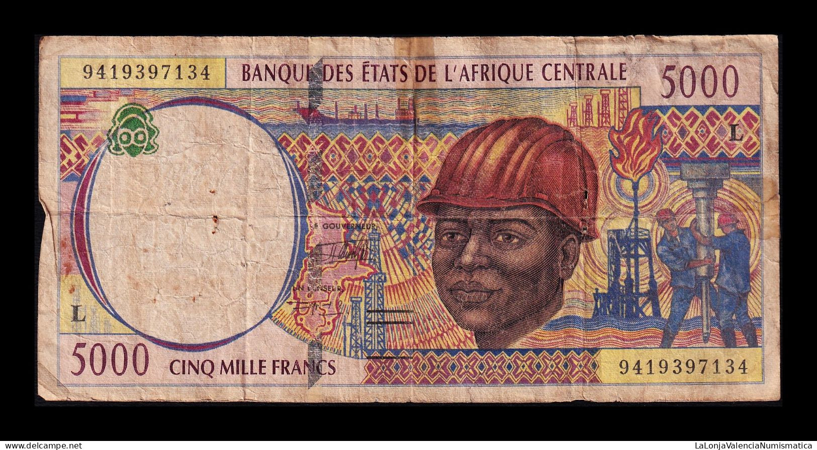 Central African St. - Estados De África Central Gabón 5000 Francs 1994 Pick 404La Bc F - Gabon