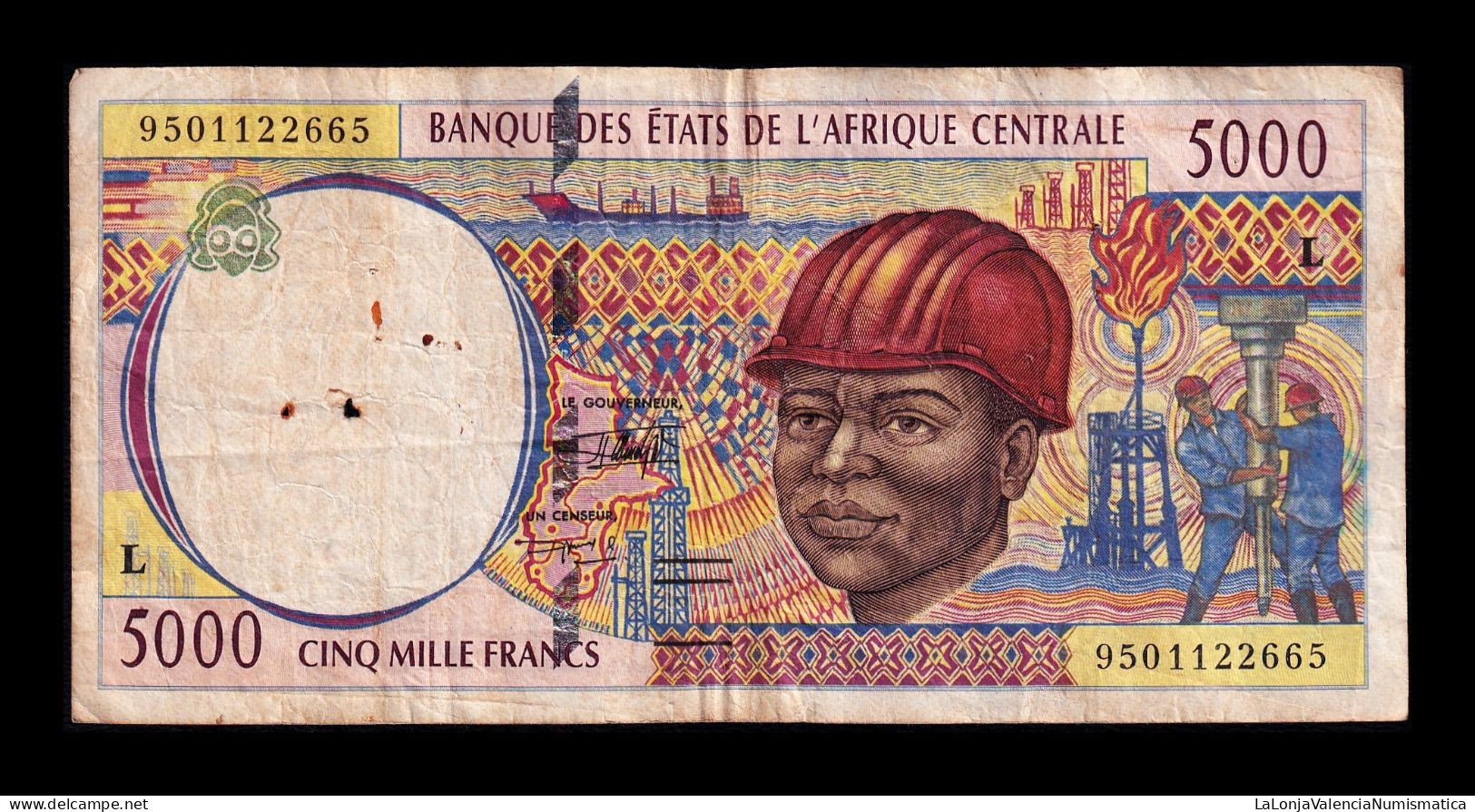 Central African St. - Estados De África Central Gabón 5000 Francs 1995 Pick 404Lb Bc F - Gabun