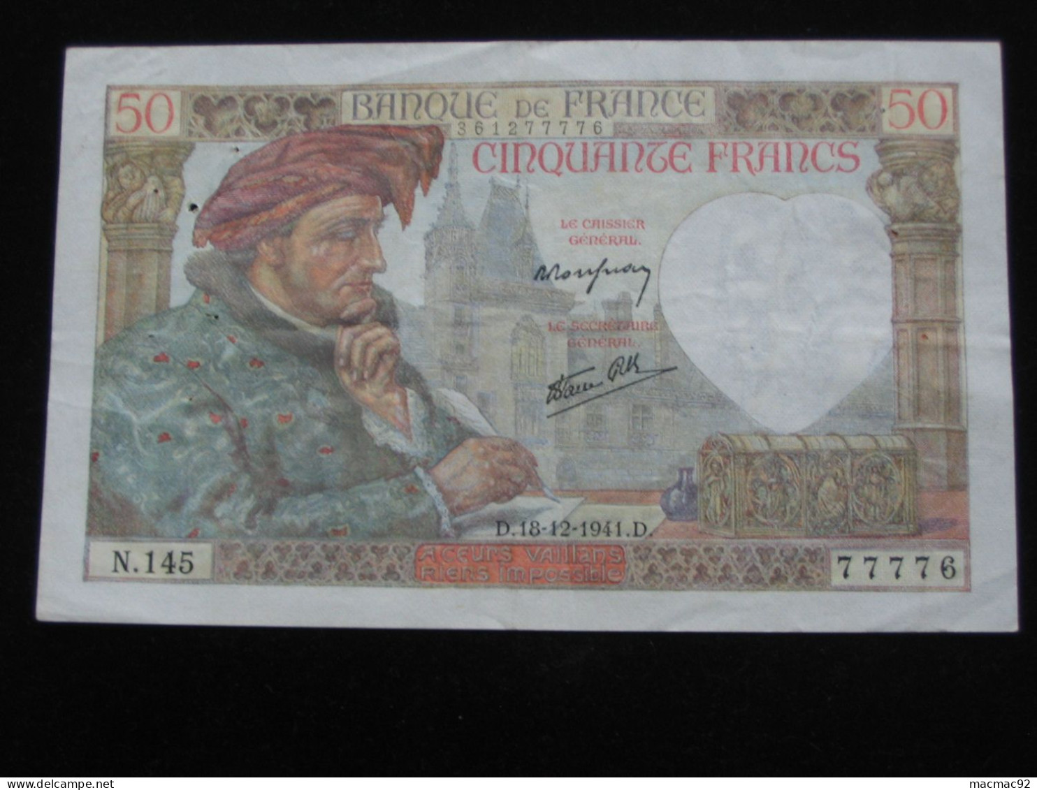 50 Cinquante Francs - Jacques Cœur - 18-12-1941   **** EN ACHAT IMMEDIAT **** - 50 F 1940-1942 ''Jacques Coeur''