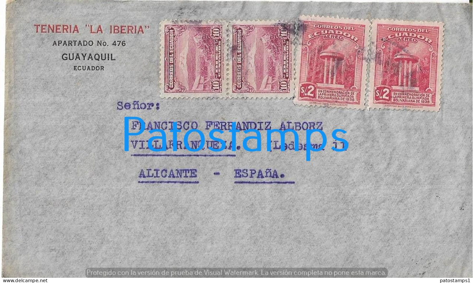 221088 EQUATOR GUAYAQUIL COVER CANCEL CIRCULATED TO SPAIN NO POSTAL POSTCARD - Equateur