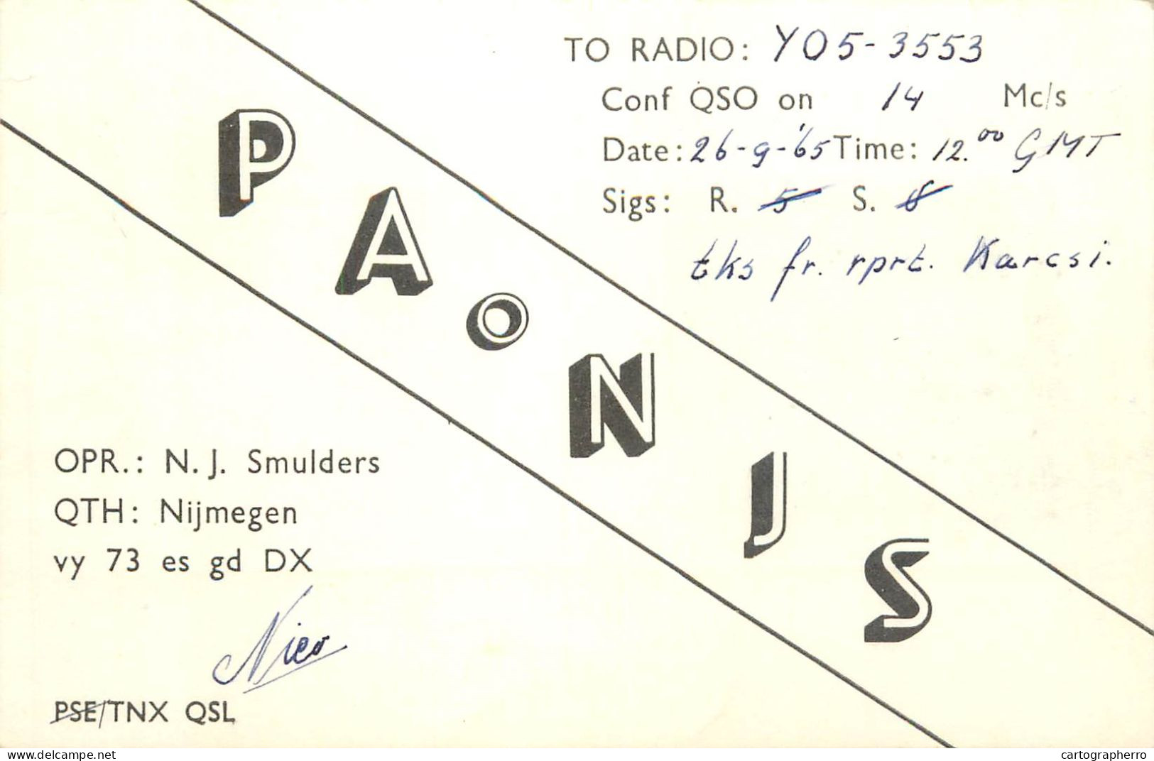 Radio Amateur QSL Card Netherlands Nijmegen PANJS Y05-3553 - Radio Amateur