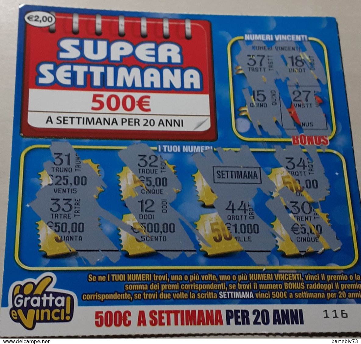 Gratta E Vinci Super Settimana Da 2.00 Euro (usato) - Billetes De Lotería