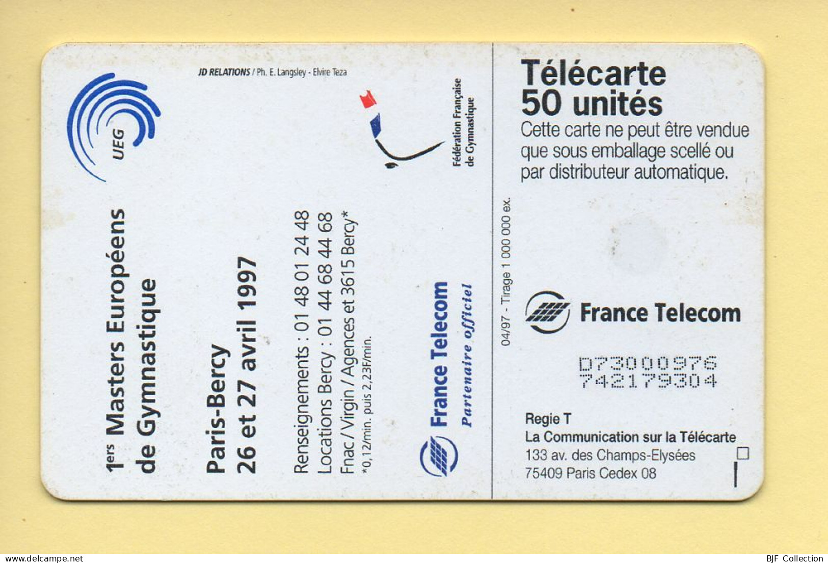 Télécarte 1997 : 1er MASTER EUROPEENS DE GYMNASTIQUE – PARIS-BERCY / 50 Unités (voir Puce Et Numéro Au Dos) - 1997