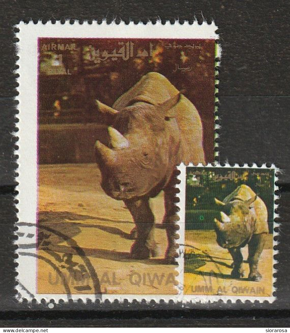 Umm Al Qiwain 1972 Animali Selvaggi - Wild Animals - White Rhinoceros (Ceratotherium Simum) + Ministamp CTO - Neushoorn