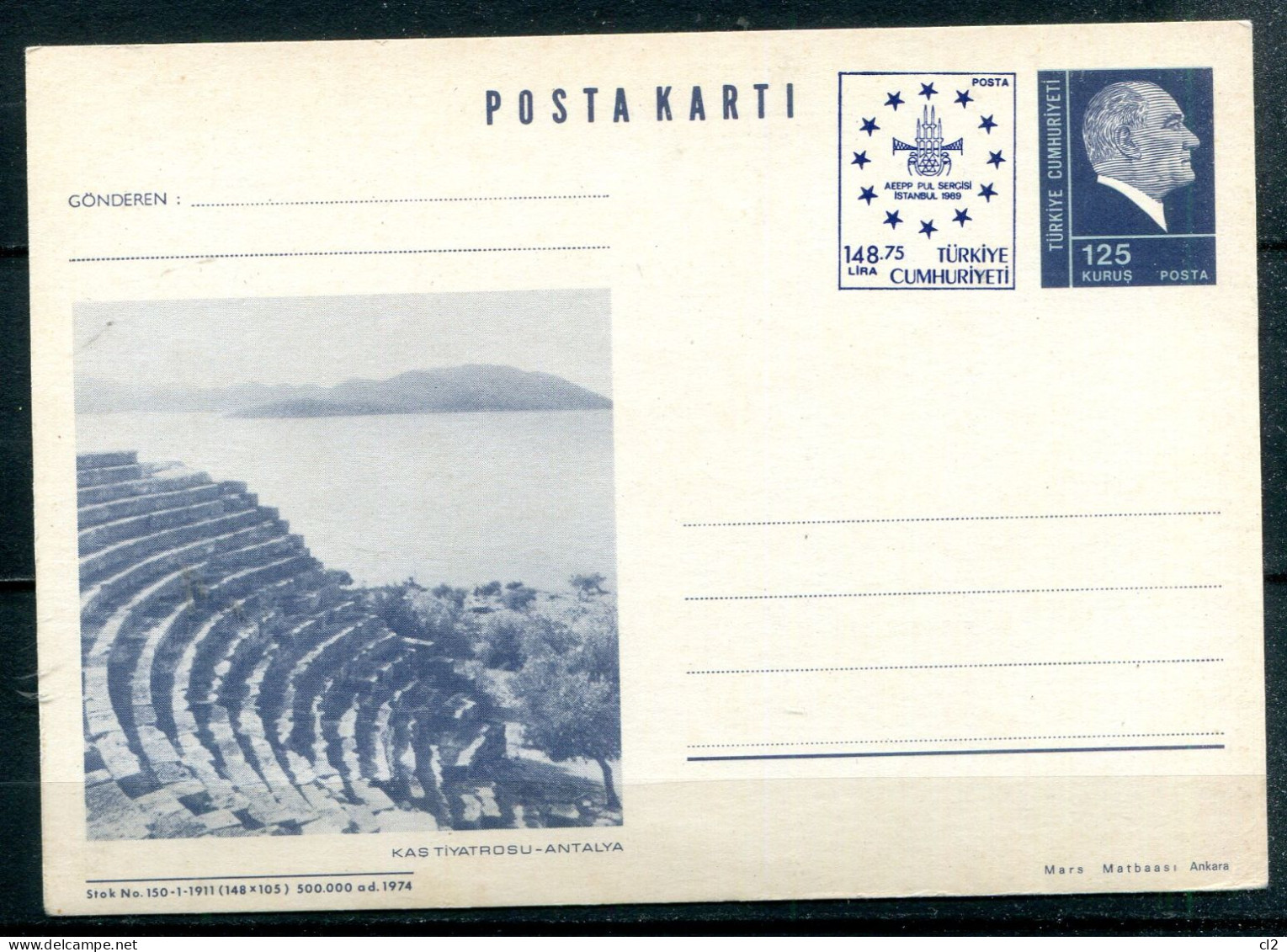 TURQUIE - 1989 - Les Ruines D'Antalya (voir Description) - Postal Stationery