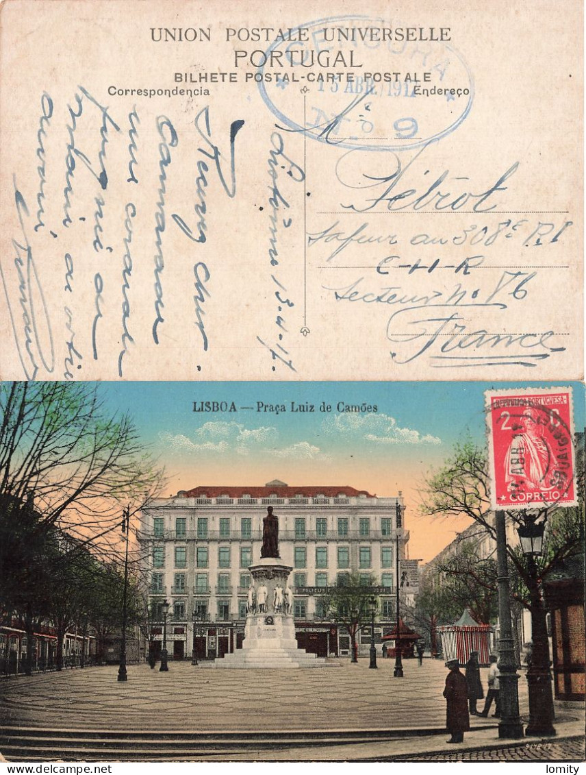 Portugal Cachet Militaire Censure Guerre 1914 1918 Censura 1917 N°9 Sur Carte Postale Lisboa Praça Luiz De Camoes - Postmark Collection