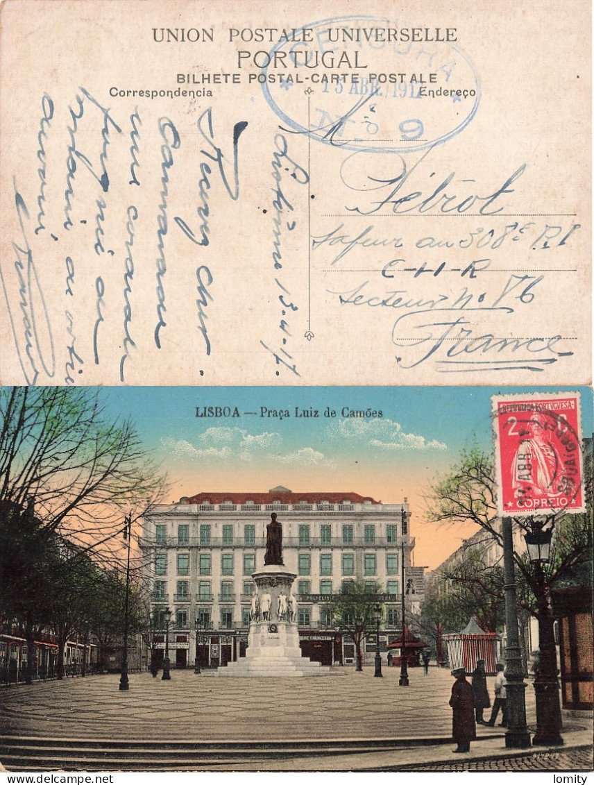 Portugal Cachet Militaire Censure Guerre 1914 1918 Censura 1917 N°9 Sur Carte Postale Lisboa Praça Luiz De Camoes - Marcophilie