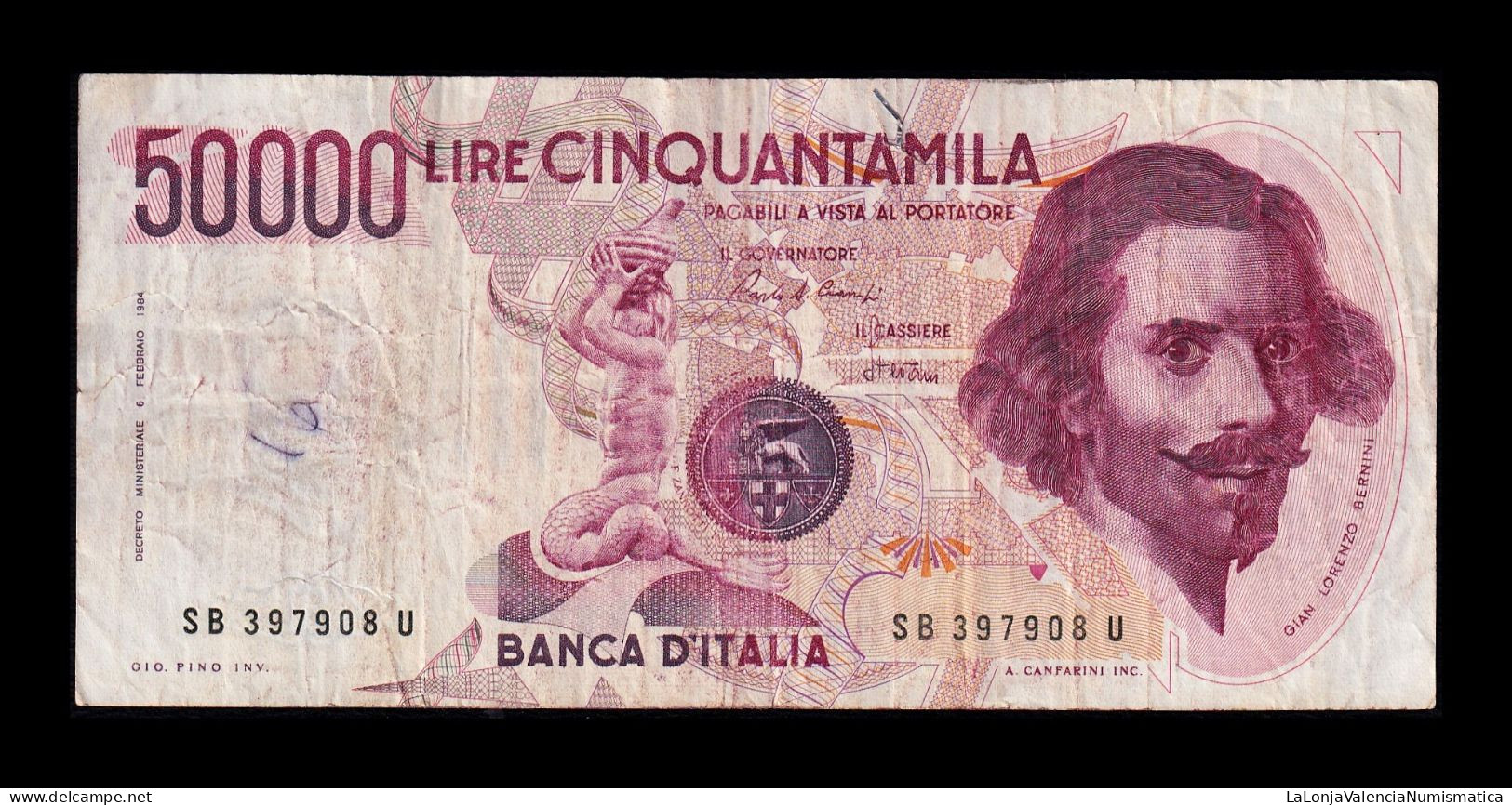 Italia Italy 50000 Lire Gian Lorenzo Bernini 1984 Pick 113a Bc/Mbc F/Vf - 50000 Liras