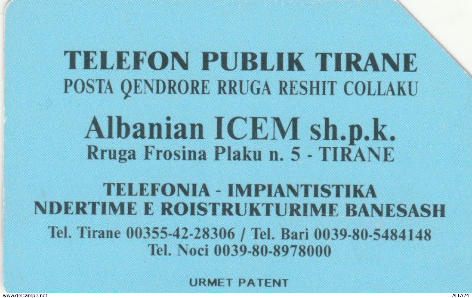 PHONE CARD ALBANIA  (E96.22.6 - Albanien