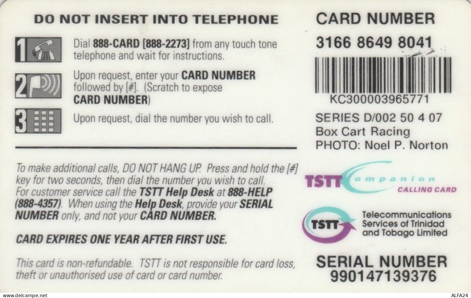 PREPAID PHONE CARD TRINIDAD TOBAGO  (E96.17.2 - Trinité & Tobago